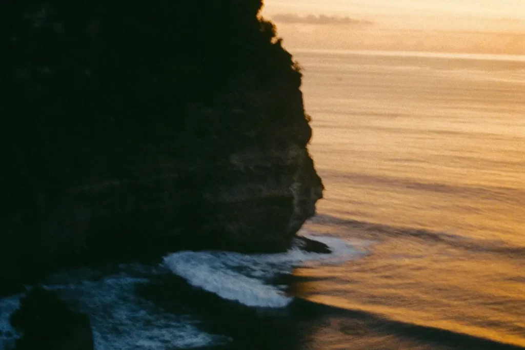 Bali coastline cliff at sunset